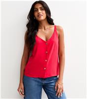 Women's Red Button Through Cami Top New Look
