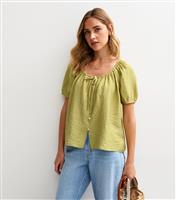 Women's Green Crinkle Buttoned Top New Look