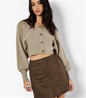 Women's Dark Brown Faux Suede A-Line Skirt Apricot New Look