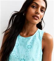 Women's Turquoise Cutwork Sleeveless Top New Look