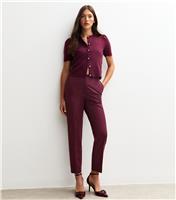 Women's Burgundy Tapered Leg Tailored Trousers New Look