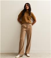 Women's Tan Wide Leg Drawstring Waist Joggers New Look