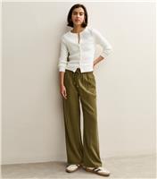 Women's Khaki Wide Leg Drawstring Waist Joggers New Look