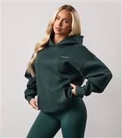 Women's Dark Green Oversized Logo Embroidered Hoodie Gym King New Look