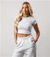 Women's Pale Grey Logo Embroidered Crop Top Gym King New Look