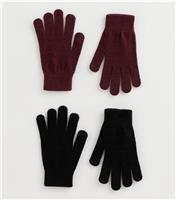 Pack of 2 Burgundy and Black Magic Gloves New Look