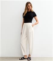 Women's White Barrel Leg Linen Trousers New Look
