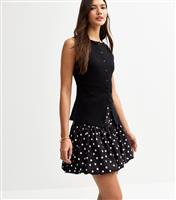 Women's Black Polka Dot Puffball Mini Skirt New Look