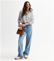 Women's Blue Striped Twist Front Shirt New Look