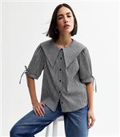 Women's Black Gingham Oversized Collar Short Sleeve Top New Look