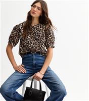 Women's Brown Leopard Print Oversized Collar Shirt New Look