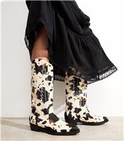 Women's White Cow Print Faux Leather Boots Public Desire New Look