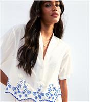 Women's White Floral Embroidered Shirt New Look