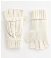 Cream Cable Knit Flip Top Gloves New Look