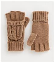 Camel Cable Knit Flip Top Gloves New Look