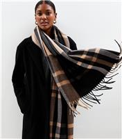 Black Midweight Checked Scarf New Look