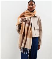 Brown Checked Fringed Scarf New Look
