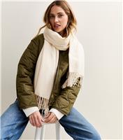 Cream Long Fringed Midweight Knit Scarf New Look