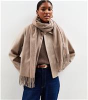 Stone Long Fringed Midweight Knit Scarf New Look