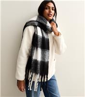 Black Checked Heavyweight Scarf New Look