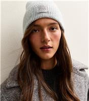 Grey Ribbed Logo Tab Beanie New Look