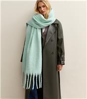 Mint Green Brushed Fringed Edge Heavyweight Scarf New Look