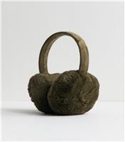 Khaki Faux Fur Ear Muffs New Look