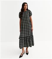 Women's Black Crinkled Checked Bow Back Midi Dress New Look