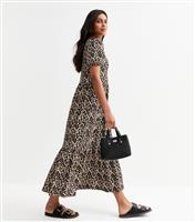 Women's Brown Leopard Print Crinkle Textured Midi Smock Dress New Look