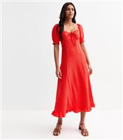 Women's Red Square Neck Crinkled Jersey Midi Dress New Look