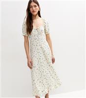 Women's Cream Floral Crinkle Texture Milkmaid Midi Dress New Look