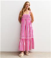 Women's Pink Striped Scalloped Edge Midi Dress New Look