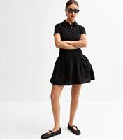 Women's Black Poplin Skirt Polo Mini Dress New Look