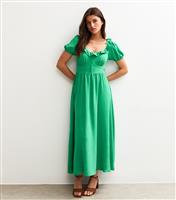 Women's Bright Green Ruffle Trim V-Neck Midi Dress New Look