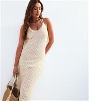 Women's Stone Crochet Strappy Maxi Dress New Look