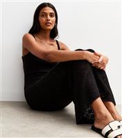 Women's Black Knitted Strappy Maxi Dress New Look