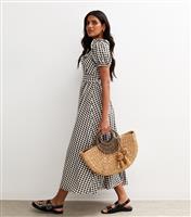 Women's Black Gingham Print Ruffle Trim Button Detail Tea Dress New Look