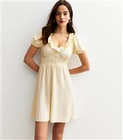 Women's Cream Ruffle Trim Puff Sleeve Mini Dress New Look