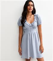 Women's Blue Ruffle Trim Puff Sleeve Mini Dress New Look