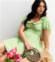 Women's Green Gingham Ruffle Trim Mini Dress New Look