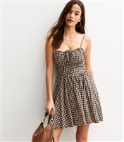 Women's Black Check Print Strappy Milkmaid Mini Dress New Look