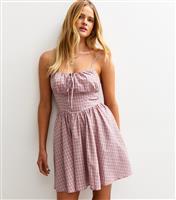 Women's Pink Check Print Strappy Milkmaid Mini Dress New Look