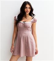Women's Pink Checked Broderie Anglaise Mini Dress New Look