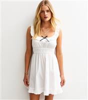 Women's White Ruffle Bow Front Micro Mini Dress New Look