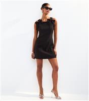 Women's Black Bow Strap Mini Shift Dress New Look