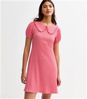 Women's Red Gingham Check Peter Pan Collar Mini Dress New Look