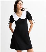 Women's Black Contrast Collar Tie Sleeve Mini Dress New Look