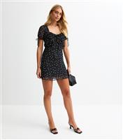 Women's Black Polka Dot Bias Cut Chiffon Mini Dress New Look