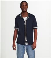 Men's Dark Blue Regular Fit Contrast Trim Stripe Placket Shirt New Look