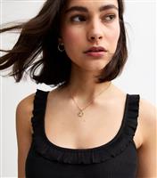 Women's Black U-Neck Ribbed Frill Strap Cami Top New Look